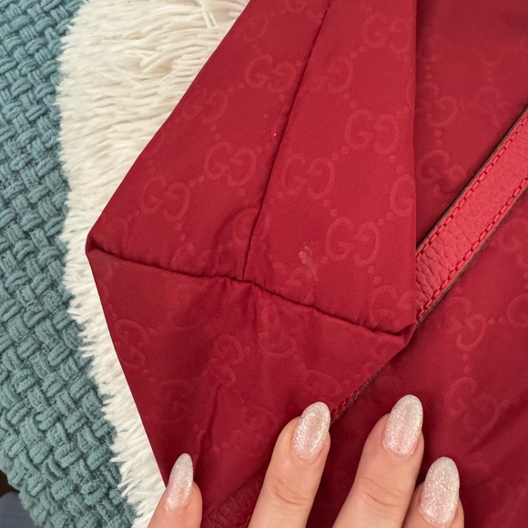 Gucci Red GG Nylon Tote Bag with Leather Trim - Picture 9 of 16